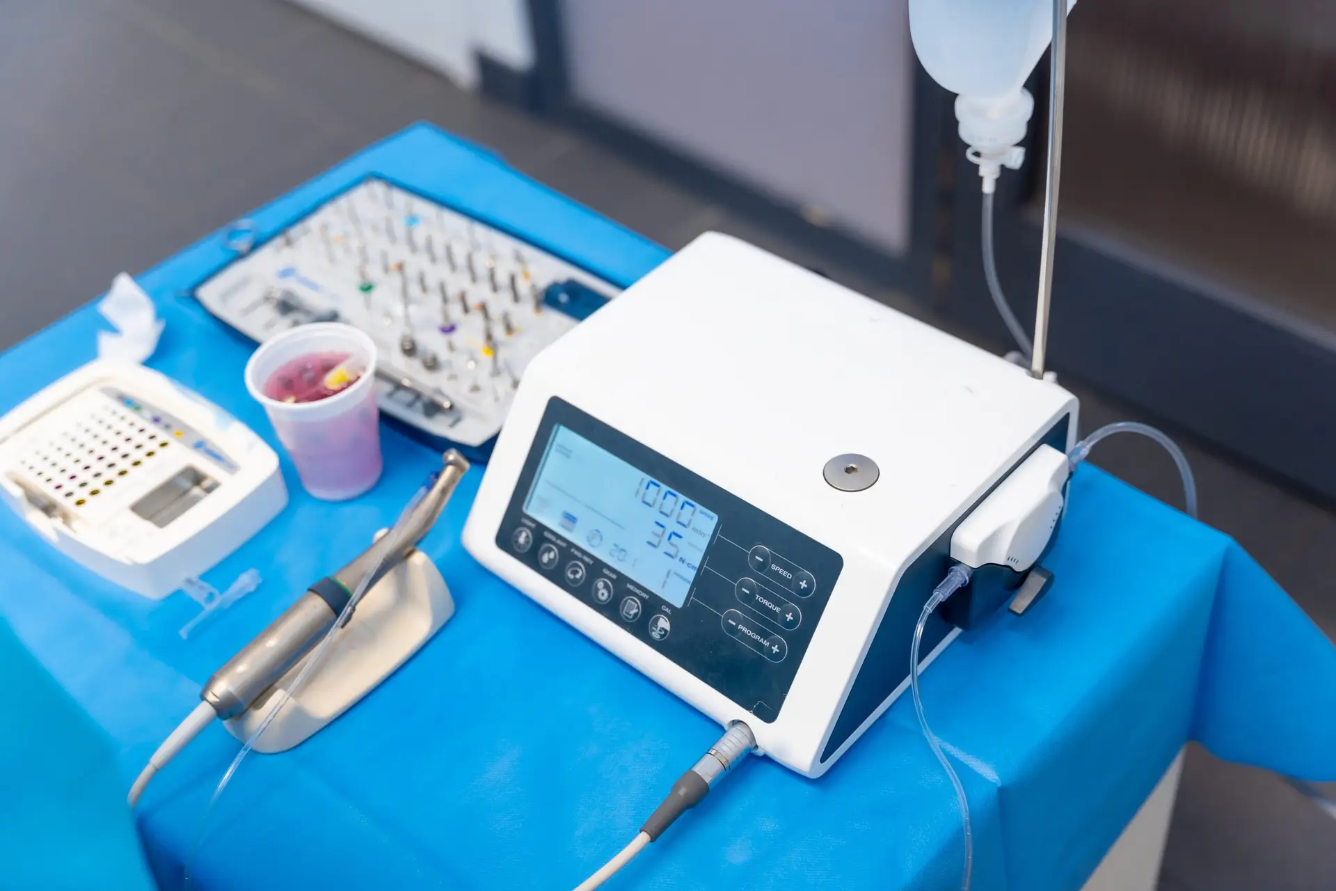 Dental clinic, machines and utensils before the operation in the dental room